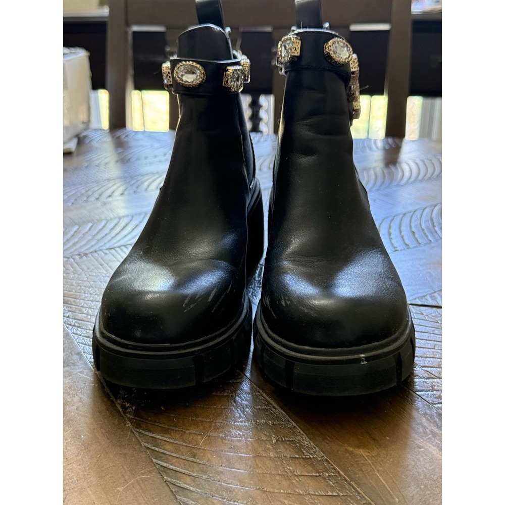 Black Chelsea Boots Embellished with Crystals Chunky Lug Sole Size 8M - Picture 8 of 10